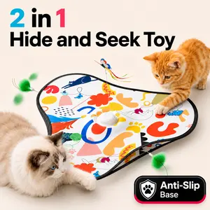 [2026 Upgraded] Hide and Seek Cat Toy with Top Butterfly & Dual Hidden Feathers, Automatic Interactive Cat Toy for Bored Indoor Cats, 3 Play Modes, 4 Sound Settings with Sound Off Mode, Triple Suction Cups, USB Rechargeable