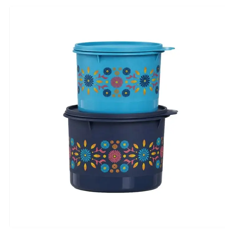 Tupperware Stacking Canister Set Nocturnal Sea & Cool Aqua 2.4L & 3.4L Airtight Lids Dishwasher Safe Exclusive Print
