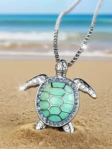 Boho Ocean Wind Turtle Pendant Necklace, Unique Design Women's Vacation Party Creative Jewelry, Fashionable Accessory for Daily Wear