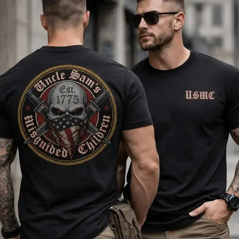 American Guardian USMC Uncle Sam's Misguided Children Shirt, Marine Corps Skull Graphic Tee, Patriotic Military Veteran T-Shirt, American Flag Skull Shirt, USMC Gift for Marines
