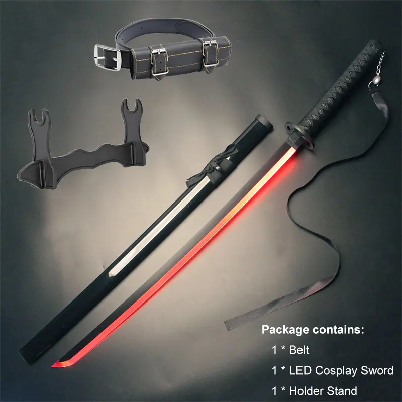 41 inches LED Light Bleach Sword Cosplay Sode no Shirayuki Black with Belt & Holder Stand for Anime Cosplay Role Playing Props Collection Decoration Birthday Halloween Christmas Gift New Year