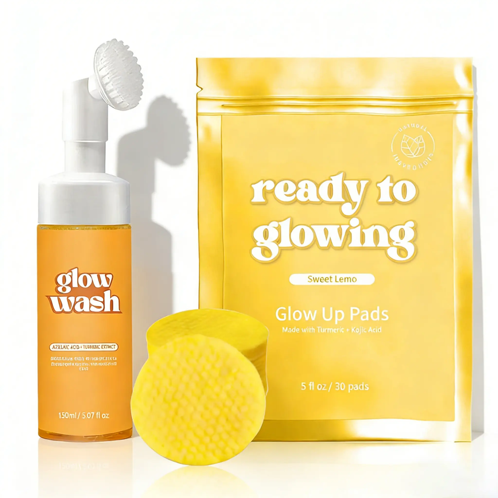 Glowing Skin Beauty Kit - Ready-to-Use Facial Cleanser, Free Turmeric Pads, Sweet Lemon Pads for Comprehensive Healthy Skincare Routine
