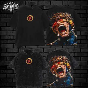 [ Superhero Tshirt ] "Cyclops" New 2026 Summers The Mutants X-Force MCU Comic Edition Double Printed Oversize Lightweight Acid Washed Tee Hoodie Sweater TV Series Graphic Design Top Cotton Streetwear Comic Superheroes T-Shirt Clothes Menswear