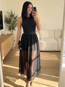 Women's Bohemian Sheer Chiffon Maxi Skirt, High Waisted Pull-On Swimsuit Cover-Up with Elastic Waist, Plus Size Layering Clothes