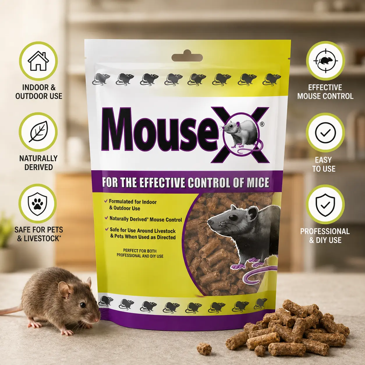 EcoClear Products 620100-6D RatX All-Natural Indoor Rodent-Control Solution - Safe for All Species, 8 oz. Bag