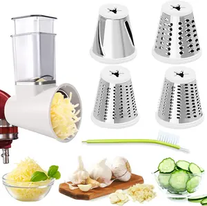 Cheese Slicer & Shredder Attachments for Stand Mixers, 4-Blade Food Grater & Salad Maker, Vegetable Chopper, Dishwasher Safe Stainless Steel