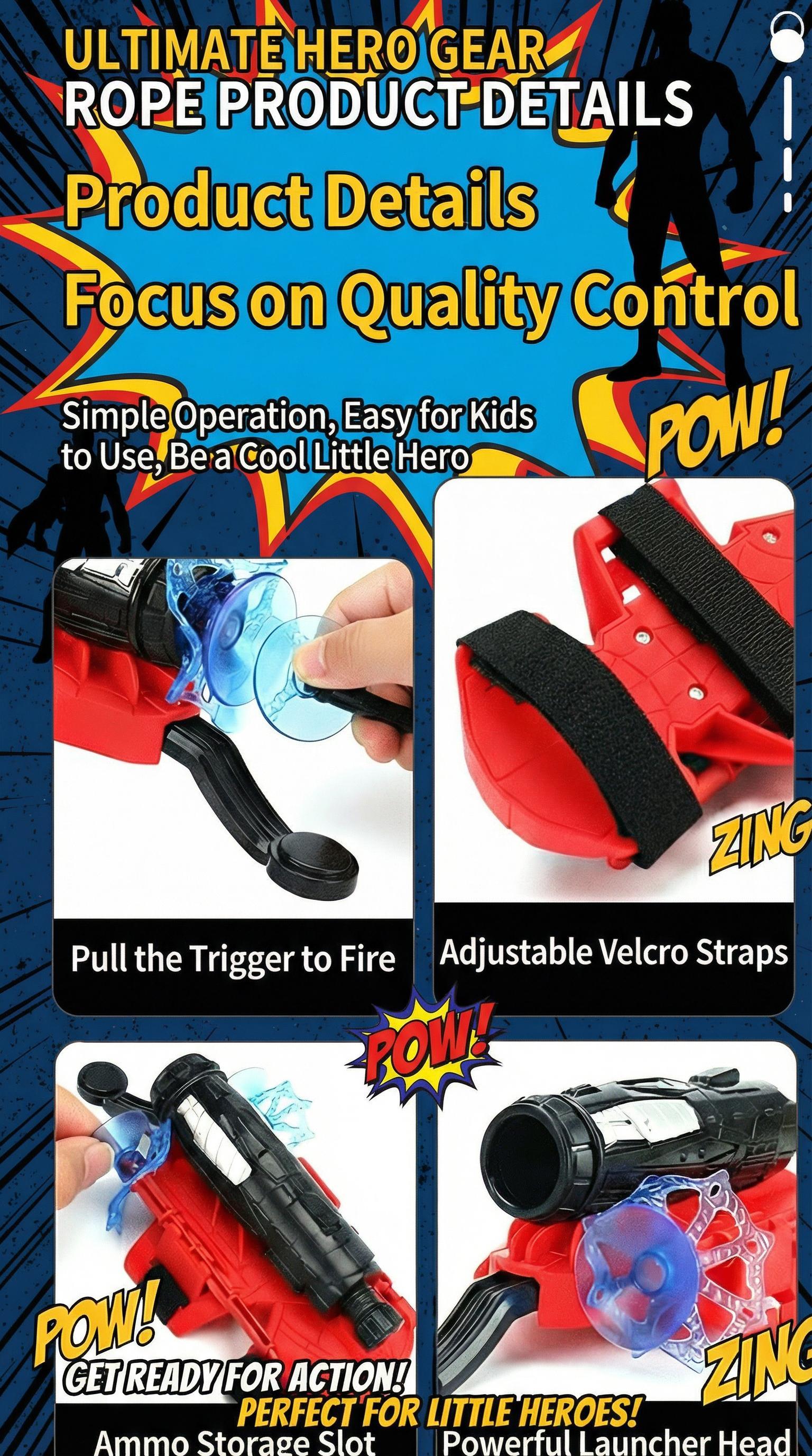 Heroic Spider Silk Superhero Wrist Launcher String Shooter Blasters Toy Set -1-Size Polyester Wearable Glove, Suction Cup Darts, Unisex 4+ Kids Stuff Cool Toys for Outdoor Play Gifts