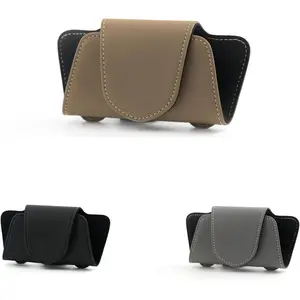 Sunglasses Holder Case, Leather Sunglasses Holder Clip for  Sun Visor,  Glasses Clip,  Interior Storage Accessories (Beige)