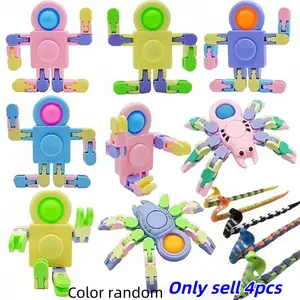4-Piece Spider Gyro Stress Relief Toys, Transformable Robot Finger Spinner, DIY Mechanical Toy for Easter Christmas Back-To-School Gifts