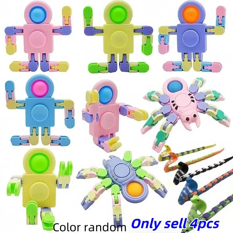 4-Piece Spider Gyro Stress Relief Toys, Transformable Robot Finger Spinner, DIY Mechanical Toy for Easter Christmas Back-To-School Gifts
