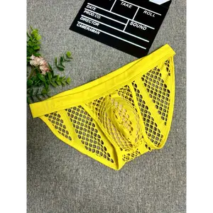 Breathable Mesh Briefs - 1pc Men's Sexy Fishnet Underwear - Semi-Sheer Polyester with Wide Waistband & Hollow-Out Design, Comfort Fit in Solid Colors 2025 Sexiness Blue Fabric