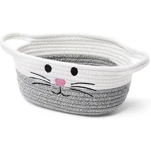 X-SBB04 Small Woven Baskets for Organizing Rope with Handle Cute Cotton Basket for Nursery Gift Dog Cat Toy Storage Basket for Toy Organizer-Gray Decor Wood