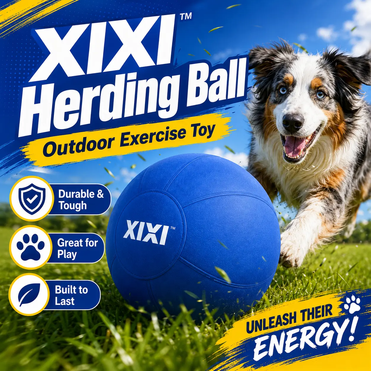 xixiPup Oversized Inflatable Dog Ball Toy - Heavy-Duty Oxford Fabric Cover, Herding & Pushing Enrichment Toy, Multi-Size (18/22/25 in, 18 in Option Available), Encourages Full-Body Interaction for Outdoor Exercise