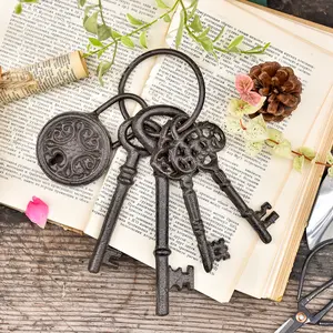 Sungmor Cast Iron Skeleton Keys, Old Fashioned Pirate Treasure Chest Keys Set, Antique Style Keyring Props Keys Halloween Decor, Decorative Keys for Home Garden