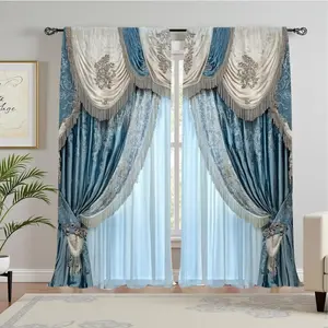 Blue Velvet Pattern Curtain, 2 Counts/set Modern Home Decor Curtain, Door Curtain for Home Living Room Bedroom Kitchen Attic, Home Decoration Curtain