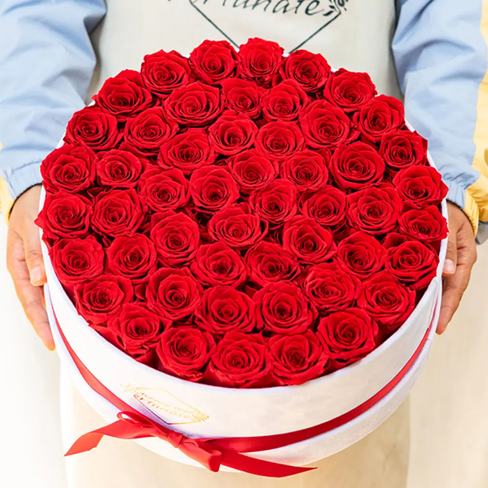 Large Luxury 50 Flower Forever Rose Round Box - Eternal Rose, Preserved Roses Gift for Her, Forever Flowers - Preserved Flowers for Delivery Prime, Birthday Gift for Women, Valentines Day, and Mothers Day, Anniversary Gift for Wife Girlfriend