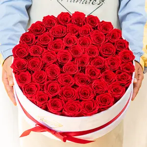 Large Luxury 50 Flower Forever Rose Round Box - Eternal Rose, Preserved Roses Gift for Her, Forever Flowers - Preserved Flowers for Delivery Prime, Birthday Gift for Women, Valentines Day, and Mothers Day, Anniversary Gift for Wife Girlfriend