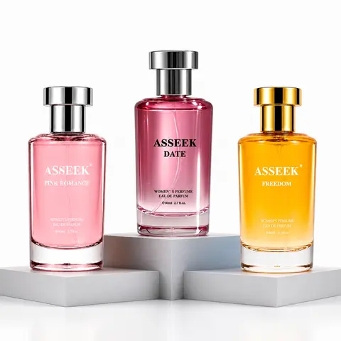 ASSEEK Women’s Long-Lasting Liquid Fragrance Set - 3x80ml Eau de Parfum Made by Asseek, Perfumes for Women with Pink Romance (Fruity Floral), Date (Sweet Fruits), Freedom (Fresh Aquatic) Scents