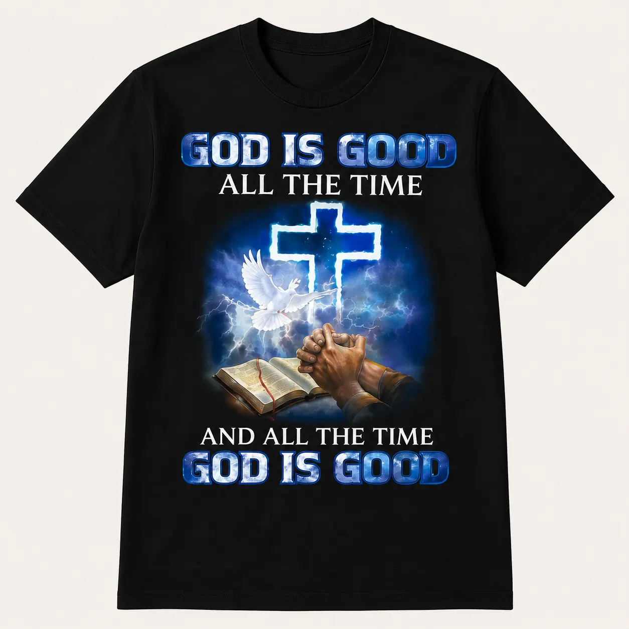 Men's Christian Faith T-Shirt - God is Always Good Verse & Cross Design with "GOD IS GOOD ALL THE TIME" Slogan, 100% Cotton 180gsm Fit Short Sleeve Round Neck Casual Church Wear Gift for Dad, Pastor, Husband (Black)