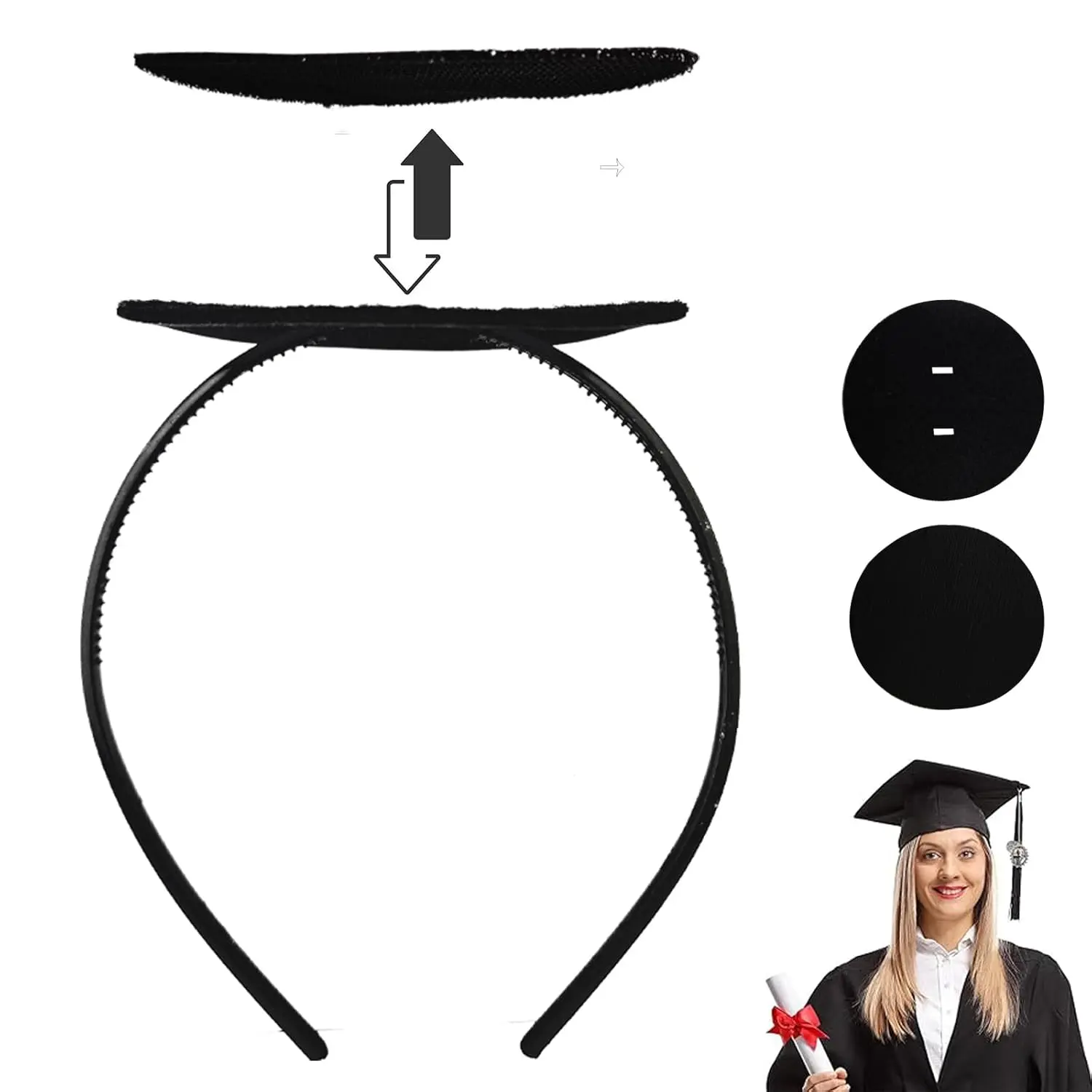 Graduation Cap Headband - Commencement Headbands for Graduates, Zigzag Hairband, Secure Cap to Hairstyle, Comfortable Party Hat Accessory Gift, Zigzagheadband