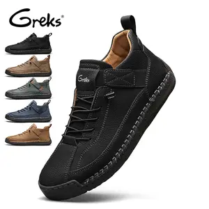 GREKS Men's Fashion Slip-On Ankle Boots Easy On/Off Decorative Laces Casual Versatile Stitched Solid Color