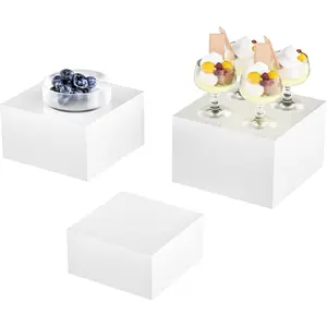 Dessert Stand,Buffet Risers,  Risers, Multi-Purpose Cake Stand for Parties, Weddings, Birthdays, Catering, , and Collectibles  Cube Boxes Display Nesting Risers with Hollow Bottoms (White, 6"x7"x8")