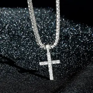 European and American INS Style Tennis Chain Cross Shape Necklace Full Diamond Personality Fashion Cross-Border Jewelry Hip-Hop Trendy Must-Have