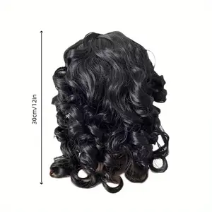 Women's 12 Inch Elegant Short Roll Wavy Costume Wig High Temperature Synthetic Fiber with Rose Mesh Cap 130% Density Natural Look