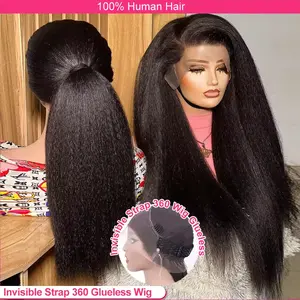 Kinky Straight 360 Full Lace Wig Human Hair Wigs 13x6 HD Lace Frontal Wigs Yaki 360 HD Lace Wig Brazilian Transparent 360 Lace Front Wigs For Women 180% Pre Plucked