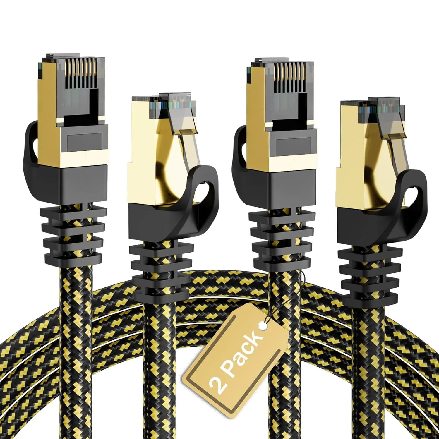 Cat6 Ethernet Cables 0.6 FT (2-Pack), Snagless CAT6A RJ45 10Gbps Ethernet Cable, FTP Shielded Ethernet Patch Cord, Cat6 Internet Network LAN Cable, OFC, Nylon Braided Cat 6 Cable, Gold-Plated Plug