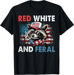 Funny Raccoon 4th of July Patriotic Flag Red White and Feral Youth and Adults T-shirt, Raccoon 4th of July Toddler Tee, USA 250th Anniversary Youth Shirt