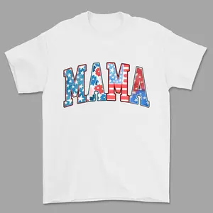 Mama Flag Flower T-Shirt, Mom 4th of July Shirt, Casual Cotton Top, Mama 4th Of July, Independence Day Gift, Womenswear