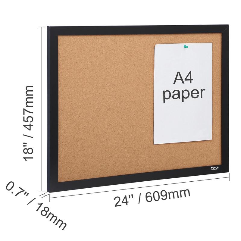 VEVOR Cork Board, 24 x 18 inches, Double-sided Bulletin Board with MDF Sticker Frame, Vision Board Includes 10 Pushpins, for Display and Decoration in Office Home and School