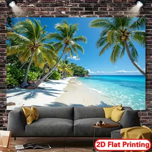 Tropical Ocean Coconut Tree Background Banner, Hawaii Party Background Cloth, Polyester Material, Beach, Palm Trees, Suitable for Hawaii Party Decoration, Summer Home Decoration, Garden, Studio, and Outdoor Birthday Party Multi functional Decoration