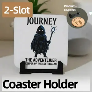 2Pcs Minimalist 2-Slot Coaster Holder - Fits Coasters Within 5mm Thickness, Desktop Coaster Organizer, Creative Divided Coaster Stand, Space-Saving Clutter-Free Essential, Home & Office Decor Accessory [Holder + Coasters Included]