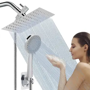 Modern 8 Inch Shower Head Combo High Pressure Rain Shower Head with 3 Settings Handheld Spray 59 inch Shower Hose,Chrome, Matte Black