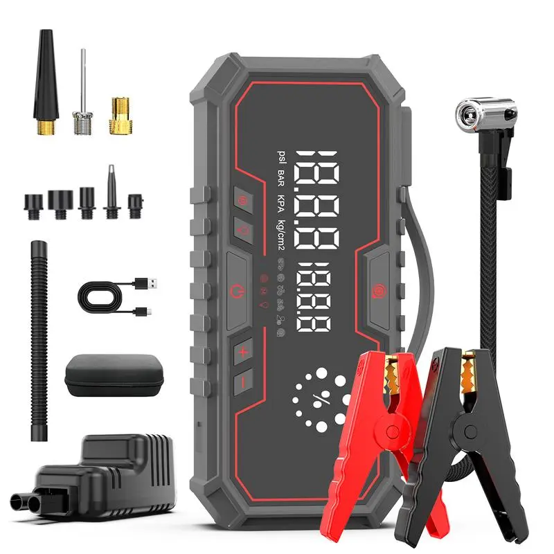 Kapeezi 12000A (All Gas, 12L Diesel) Portable Car Jump Starter with Air Compressor, Blower All-in-One, portable power bank with 160PSI Tire Inflator, Car Battery Jump Starter Multi-Function Vehicle battery jump pack Automotive Tool Kit