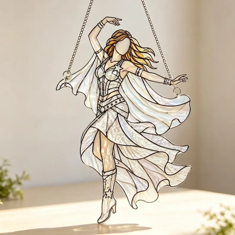 Dancing Witch Sun Catcher, Acrylic Stained Glass Window Decoration, Fantasy Art