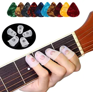 40 Pcs Silicone Guitar Finger Guards Guitar Fingertip Protection Covers Caps with 10pcs Guitar Picks for Stringed Instruments(5 Sizes)