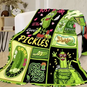 1pc Funny Pickle-Themed Flannel Blanket - Soft Light Beige-Friendly All-Season Throw with Cartoon Pickles, Creative Text & Playful Design for Home Decor, Gifts for Pickle Lovers