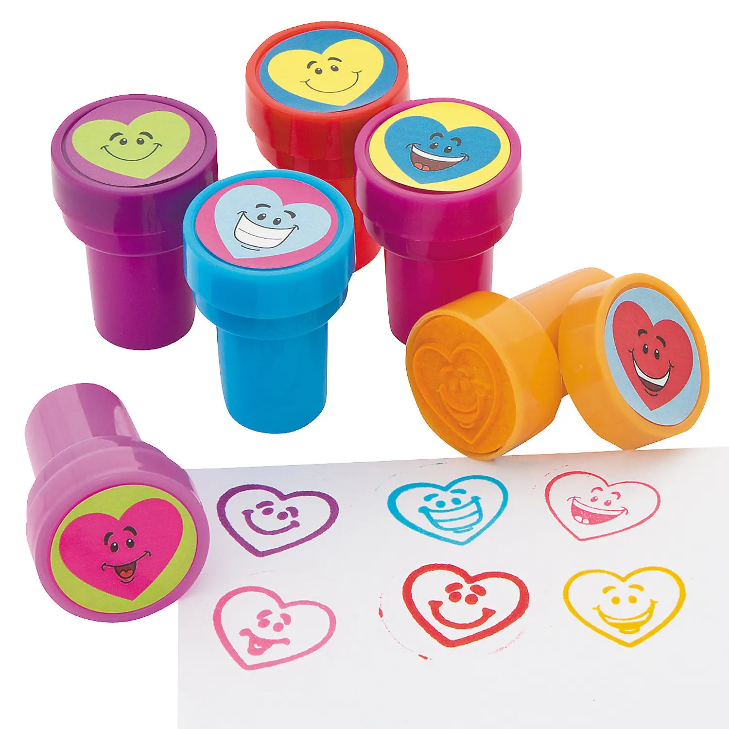 1.5" Cheerful Heart Smile Face Self-Inking Stampers, 24-Pc Set - Fun Classroom Favors for Party Activities, DIY Designs