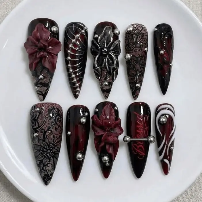 Dark Lace Gothic Press On Nails