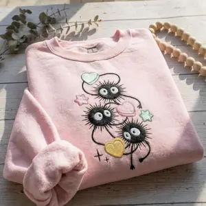 Soot Sprites Embroidered Sweatshirt, Totoro Sweatshirt, Studio Ghibli, Cottagecore Anime Gift, Cozy Studio Anime inspired Top