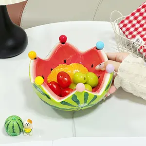 Ceramic Watermelon Bowl with Forks, 6 Fruit Forks Included, Summer Theme Parfait Dish, Reusable Sweet Treat Bowl, Ceramic Food Bowl, Ideal for Home & Gifts