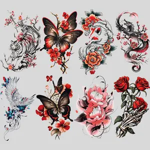 8-Piece Waterproof Colorful Butterfly Rose Tiger Dragon Temporary Tattoo Stickers, Realistic Design, Unisex Adult Body Art, Large Half Arm Fake Tattoos