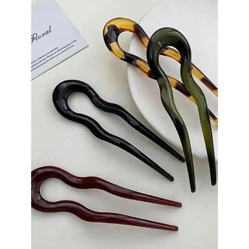 U-Shaped Acetate Fashion Hairpins for Women, Multicolor Geometric Design with Secure Hold for Party & Everyday Styling, Hair Clips For Styling