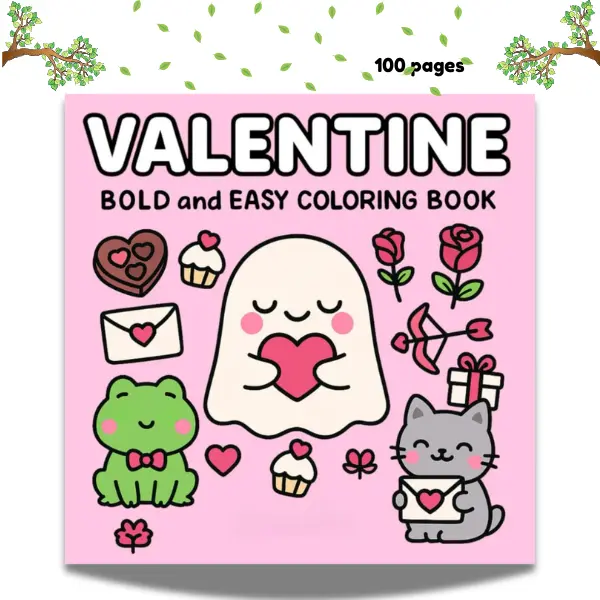 Valentine Coloring Book for Kids & Adults | Bold and Easy Coloring Book, Cute Hearts, Love Coloring Pages, Stress Relief Activity Book