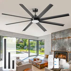 Large Smart Ceiling Fan with Light, Indoor Outdoor Ceiling Fans with Lights, Alexa/Tuya App & Remote Control，Modern Black Industrial Ceiling Fan for Garage Barn Patios Porch Office Commercial, 8 Aluminium Blade