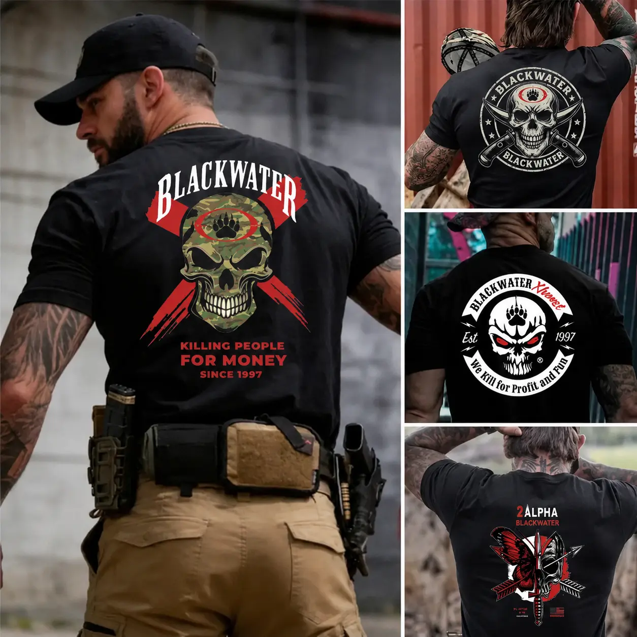[Collection] Blackwater Private Military Contractor 1997 Graphic T Shirt Men's Retro Tactical Veteran Graphic Tee Outdoor Sports Apparel Gift Men