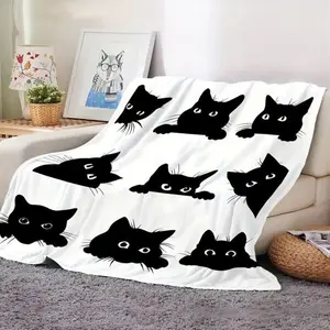 Cat Pattern Flannel Blanket, 1 Count Soft Comfortable Warm Throw, Air-conditioned Room Blanket, Warm Nap Blanket for Home & Office & Travel